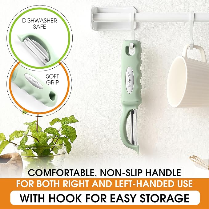 Spring Chef Swivel Vegetable Peeler with Ergonomic Handle, Pistachio | Premium Potato Peeler w/ Ultra Sharp Stainless Steel Blades, Multifunctional Veggie Peeler for Apple, Carrot, Cucumber, Fruit
