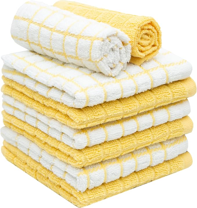 Bumble Dish Cloths (6-Pack), 100% Cotton Kitchen Towels, 12"x12" - Yellow | 405 GSM | Soft, Highly Absorbent & Durable Dish Towels for Kitchen