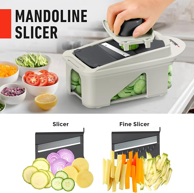 Mueller Pro-Series 12 Blade Vegetable Chopper, Mandoline Slicer and Spiralizer, White/grey