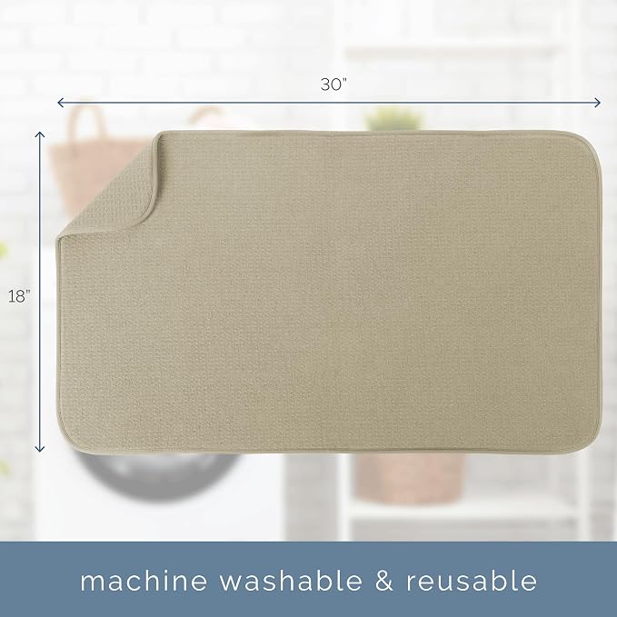 S&T INC. Dish Drying Mat, 18" x 30", Jumbo, Beige | Absorbent Microfiber, XXL Kitchen Counter Mat for Dishes, Utensils, Pots and Pans, Machine Washable