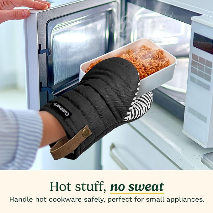 Cuisinart Mini Oven Mitts, 2-Pack 5.5"x8", Printed Silicone, 450F | Non-slip grip stripes, faux leather hang loop, cotton lining for comfort, ambidextrous for baking, cooking, and cast iron