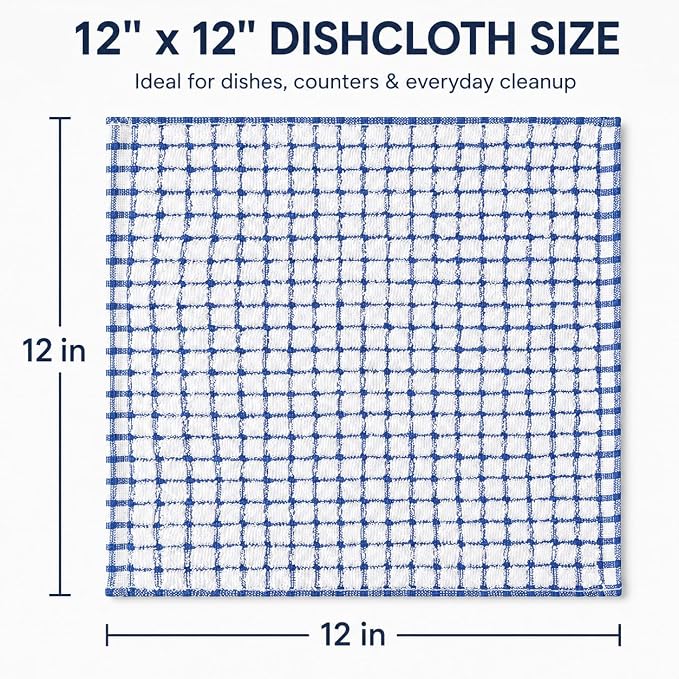 Egles 16 Pack 100% Cotton Kitchen Dish Cloths, 12 x 12 Inch | Absorbent terry dishcloths for washing dishes and counters; 4 colors help organize cleaning tasks