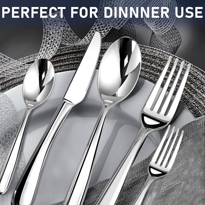 Heavy Duty Silverware Set for 8, Stainless Steel Flatware Cutlery Set | Heavy Duty Steak Knife Fork and Spoon, Dishwasher Safe, Gift Package for Wedding Housewarming