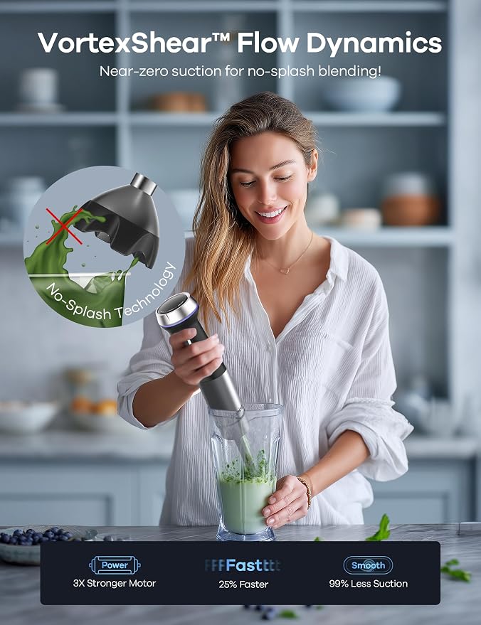 Ganiza Immersion Blender Handheld Corded 8 in 1 Hand Blender Max 1000W | 16 Speed Stick Emulsifier with Beaker, Chopper, Whisk, Frother, Potato Masher and Portable Bottle for Soup, Puree, Smoothies