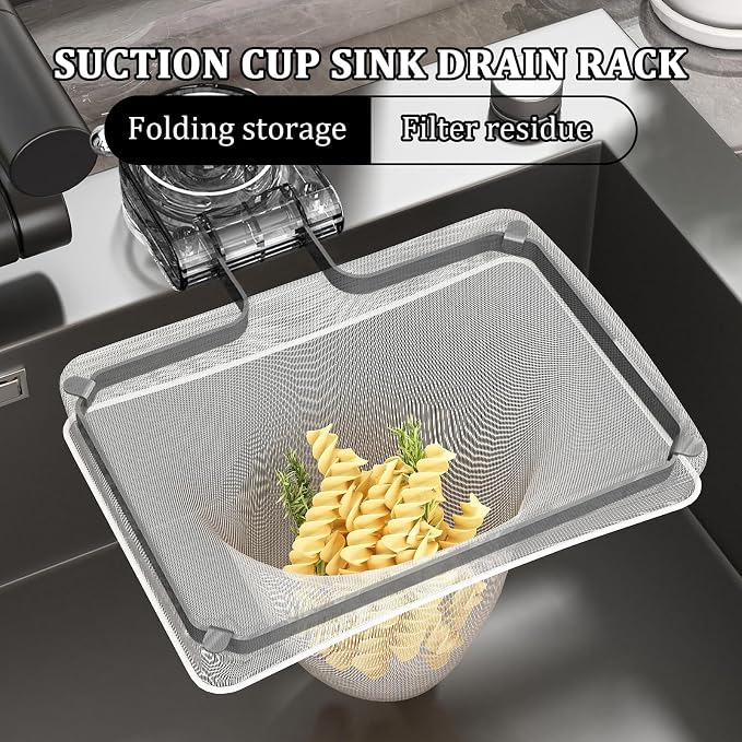 Kitchen Sink Strainer with 100 PCS Filter Mesh Bag, Food Waste Filter Basket, Suction Cup Folding Washing Vegetables and Fruits Drying Bag Holder(Grey)