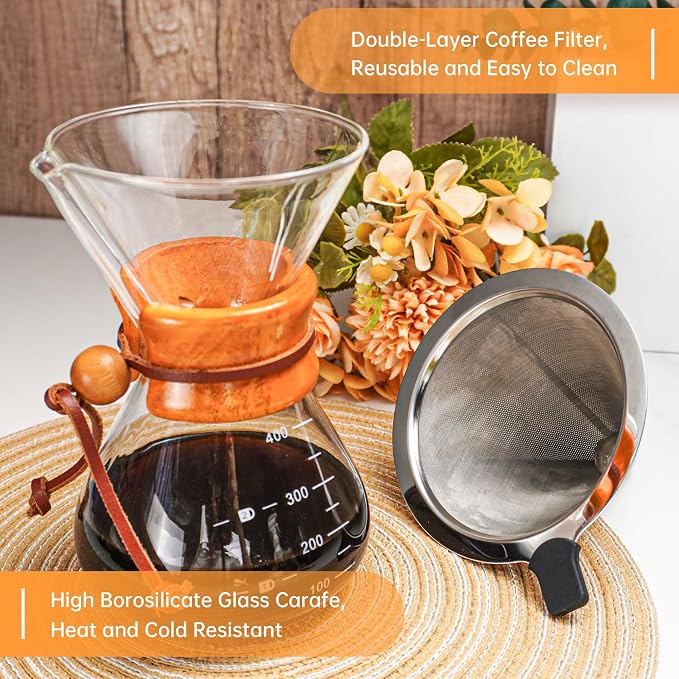 Coffee Pour Over Set, Dripper Pour Over Coffee Maker Kit with Kettle | Complete Coffee Maker Set with Pour Over Scale and Manual Coffee Grinder, Coffee Dripper and Filter Set, Coffee Gift Set