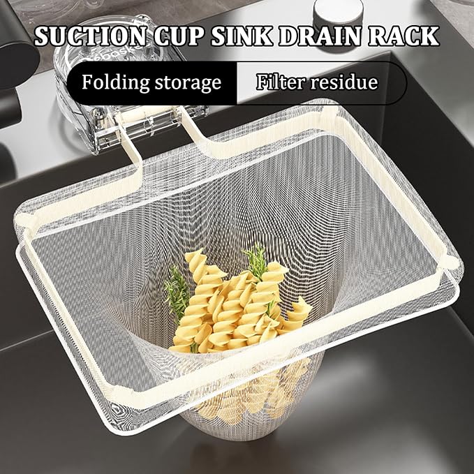 Kitchen Sink Strainer with 100 PCS Filter Mesh Bag, Food Waste Filter Basket, Suction Cup Folding Washing Vegetables and Fruits Drying Bag Holder