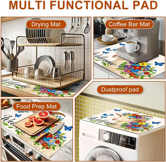 HOMETITUTE Spring Stove Top Cover 28x20 Welcome Goat Floral Heat Resistant