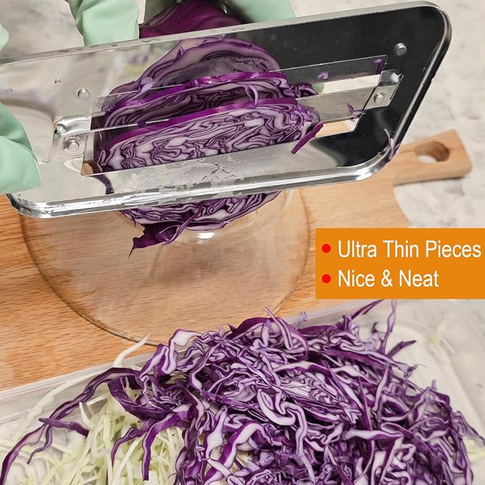 2 Pack Stainless Steel Cabbage Shredder for Coleslaw Professional Cabbage Chopper Slicer Knife with Dual Blades, Sauerkraut Cutter, Vegetable Grater for Kitchen Prep Cabbages Slicer - Black/Red