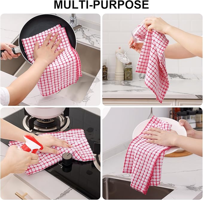 Kitinjoy Cotton 12 Pack Terry Kitchen Towels, Multiple Colour | 16 x 25 Inches Super Soft and Absorbent Dish Towels, Quick Drying hand towels for kitchen Drying