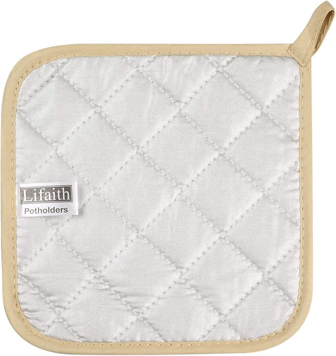 Pot Holders for Kitchen, 100% Cotton Terry Pot Holder Set of 5, Heat Resistant Hot Pads for Cooking, Baking, Hot Dishes and Countertop Protection,Light Brown