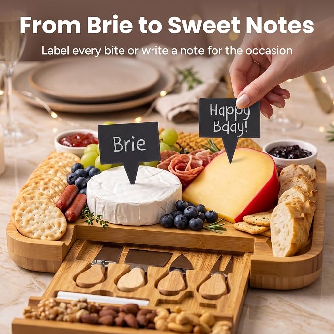 SMIRLY Charcuterie Board Set with Serving Accessories, Bamboo | Housewarming, Wedding, Bridal Shower and Birthday Gift for Women, Ideal for Movie Nights, Entertaining and Family Gatherings