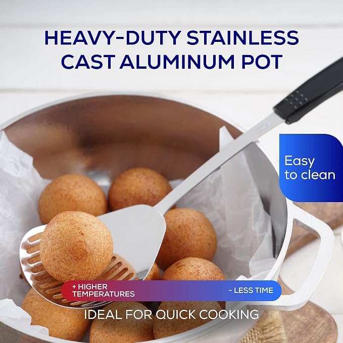 Universal (Small Size) Caldero 7 Cups - 2.4 QT / 2.3 L, Stainless Aluminum Pot, Even Heat Distribution and Fast Cooking Dutch Oven Pot, Ergonomic Handles, Ideal for Rice, French Fries, and More