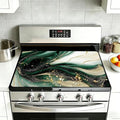 Electric Stove Top Cover,Green Gold Marble Stove Cover for Glass Top Electric Stove,Modern Heat Resistant Flat Top Stove Mat Countertop Protector, 28 x 20 Inch