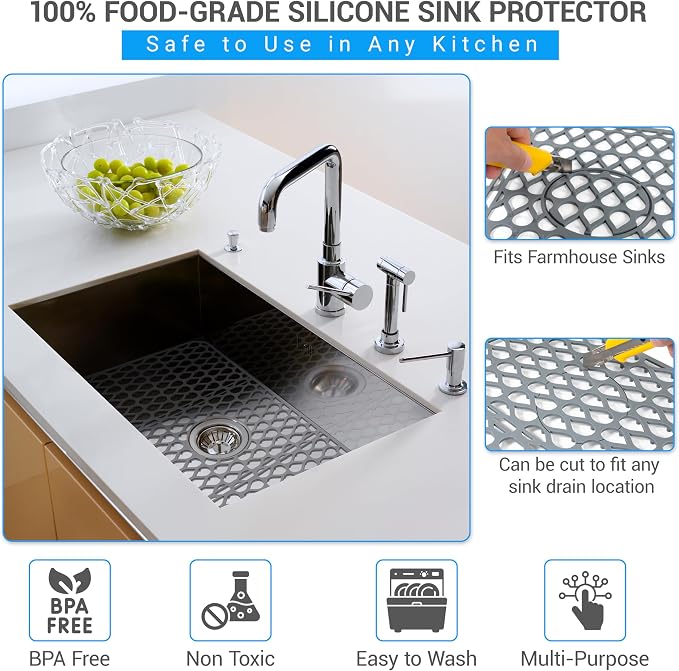 Silicone Sink Protector for Kitchen Sink – Extra Large 26" x 14" Kitchen Sink Mat for Bottom of Sink – Heat-Resistant, Dishwasher-Safe, Non-Slip Sink Grid & Accessories, Flexible Sink Cover