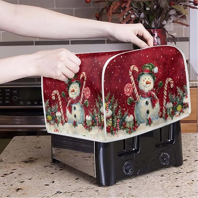 2 Slice Bread Toaster Cover for Christmas, Colorful Floral Print Bakeware Protector Kitchen Accessories Appliance Dust Cover Kitchen Decor Toaster Oven Covers, Cute Snowman Pattern