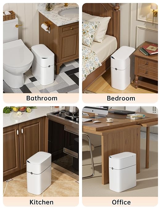CTIME Touchless Automatic Bathroom Trash Can with Lid for Bathroom | Touchless trash can, Motion sensor,Waterproof trash can, Bathroom trash bin,Odor sealing, Bathroom privacy,Space-saving
