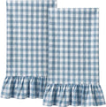HunnmingRe 2 Pcs Dusty Blue Gingham Kitchen Towels Cotton Ruffle Dish Towel | 100% Cotton Dish Cloths, 18x28 Inch Tea Towels For Farmhouse Gifts, Soft Absorbent, Drying Dishes, Classic Plaid Pattern