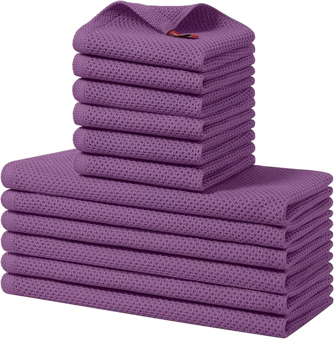 Homaxy 12 Pack 100% Cotton Kitchen Towels and Dishcloths Set, Purple | 12 x 12 Inches and 13 x 28 Inches Kitchen Towels Set, Ultra Soft Absorbent Dish Cloths for Washing Dishes
