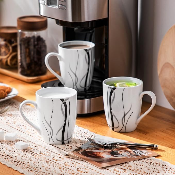 VEWEET Coffee Mugs Set of 6, 11 OZ White Ceramic Mugs, Fiona | White Ceramic Coffee Mugs Set of 6, 11 OZ for Tea, Microwave and Dishwasher Safe, FIONA Series for Kitchen, Office