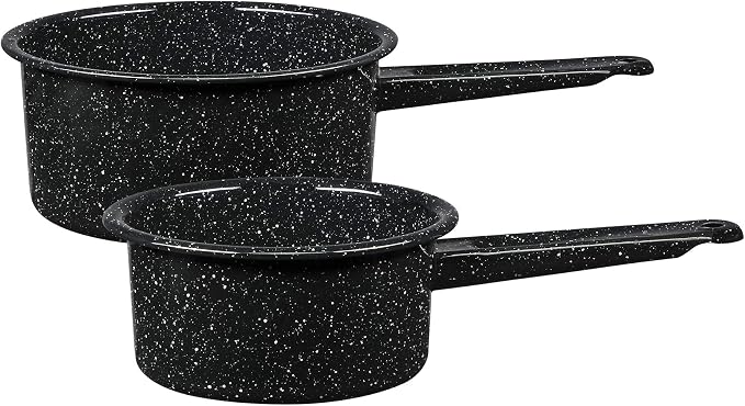 Granite Ware Saucepan Set, 1 Qt & 2 Qt - Speckled Black, Set of 2 | Porcelain Surface & Scratch-Resistant Non-Stick Pots for Sauces, Soups & Everyday Cooking, Even Heat Distribution