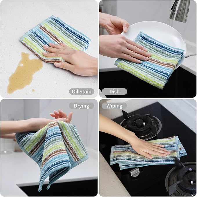 Kitchen Dishcloths for Washing Dishes, Ultra Absorbent Dish Rags, Cotton Cleaning Cloths Pack of 16, 12x12 Inches (Mix-1, 12x12 inch)