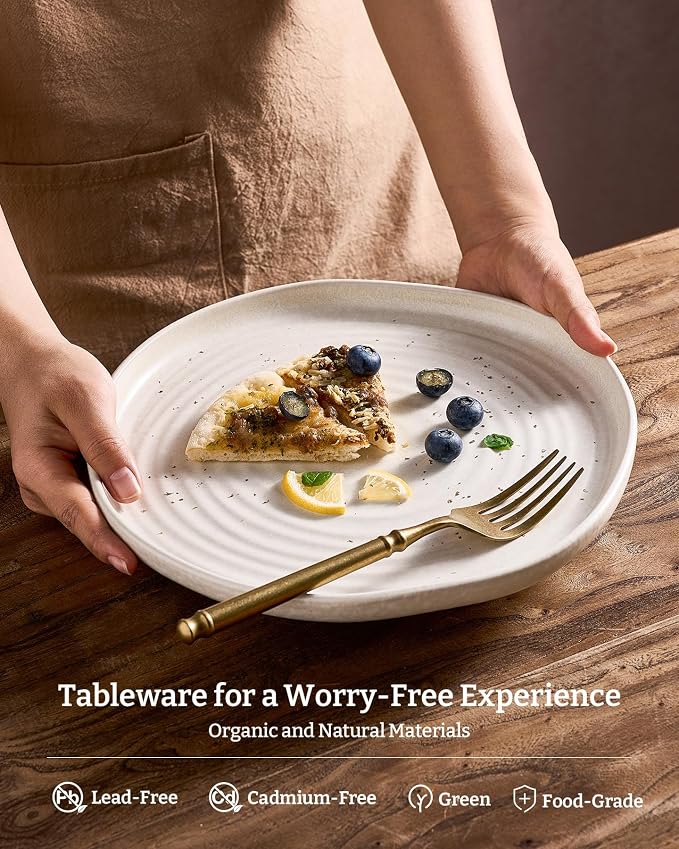 Famiware Pluto 12-Piece Stoneware Dinnerware Set, Matte Beige White | Double Reactive Glaze Plates and Bowls, Service for 4, Dishware Sets for Everyday & Formal Dining, Irregular Edge Dishes