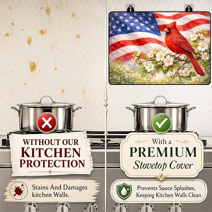 Patriotic Electric Stove Top Cover | Heat Resistant Glass Cooktop Protector for Kitchen Ceramic Countertops, Multiuse Stove Cover and Dish Drying Mat