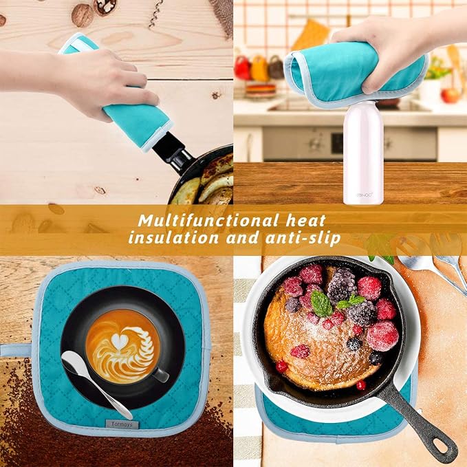 4Pcs Oven Mitts and Pot Holders Set, 572F Heat Resistant Oven Glove, Soft Cotton Lining with Non-Slip Surface for Kitchen Baking BBQ (Turquoise)
