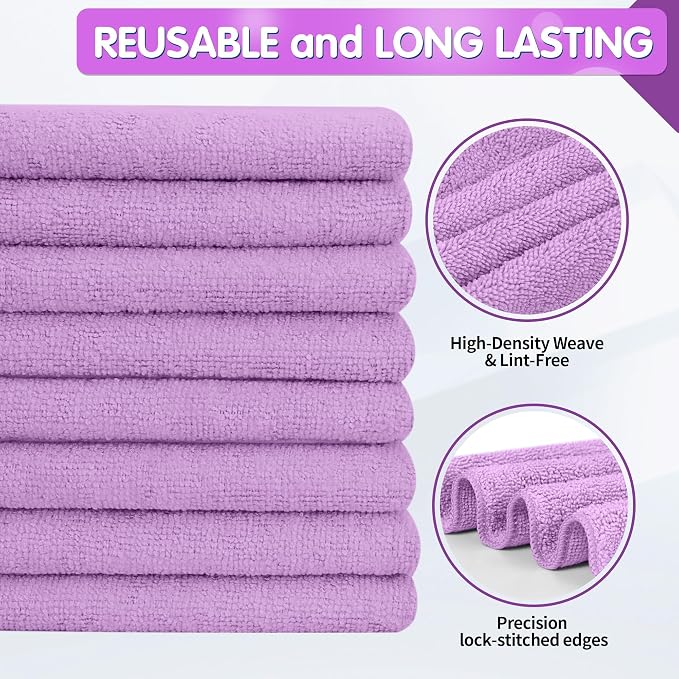 Purple Microfiber Cleaning Cloth -Pack of 12, Highly Absorbent Cleaning Rags, 16"X12" All Purpose Cleaning Towels for Housekeeping, Kitchen, Car, Lint Free and Reusable Microfiber Towels