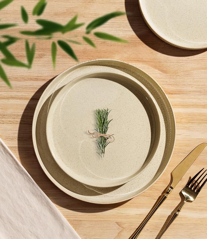 Ceramic Dinnerware Set for 4, 12-Piece Plates and Bowls Set | Lightweight Porcelain Dish Set, Scratch Resistant, Oven & Microwave & Dishwasher Safe, Cappuccino