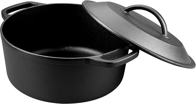 Pre-Seasoned Cast Iron Dutch Oven with Lid, Round and Dual Handles, for Stovetop, Camping, Grill, Induction, Electric, Black, 4.5qt