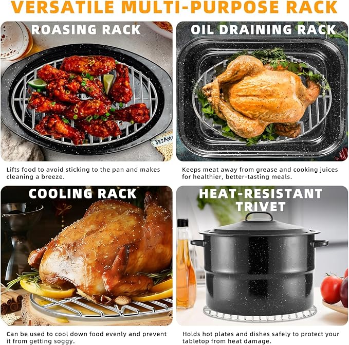 12.4" Oval Stainless Steel Roasting Rack/Cooling Rack - 4MM Heavy Duty Roaster Rack, Dishwasher & Oven Safe, for Turkey Chicken Roasting, Thanksgiving Christmas Holiday Gift for Wife/Mom.