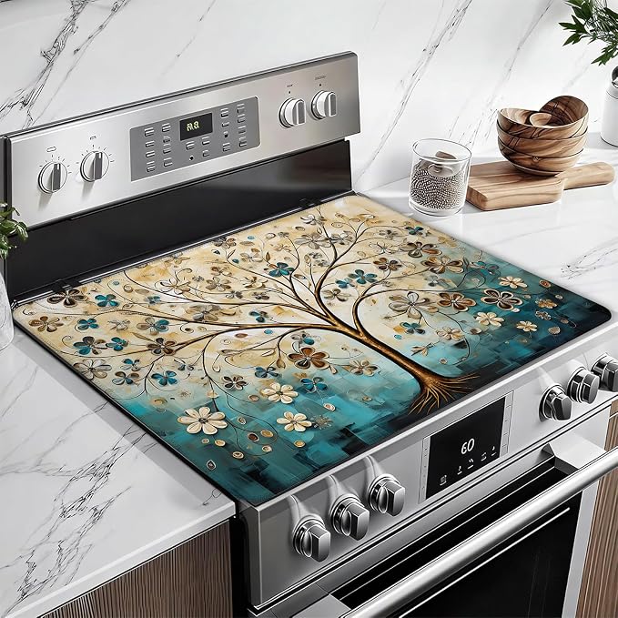 Vintage Tree of Life Stove Top Covers for Electric Stove, Electric Gas Stove Pad Heat Resistant Range Cooktop Protector for Home Decor Kitchen 28"x20"