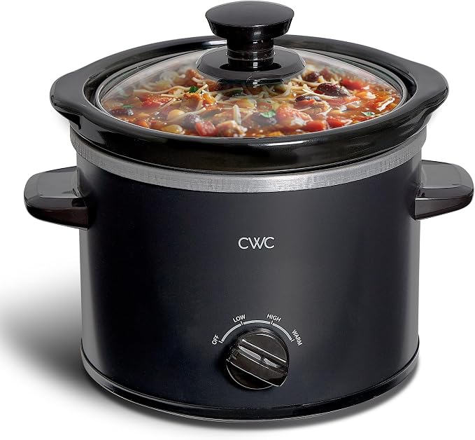 COOK WITH COLOR 2QT Mini Electric Round Slow Cooker - Adjustable Settings, Removable Stoneware Pot, Tempered Glass Lid, Dishwasher Safe, Cool-Touch Side Handles, Black