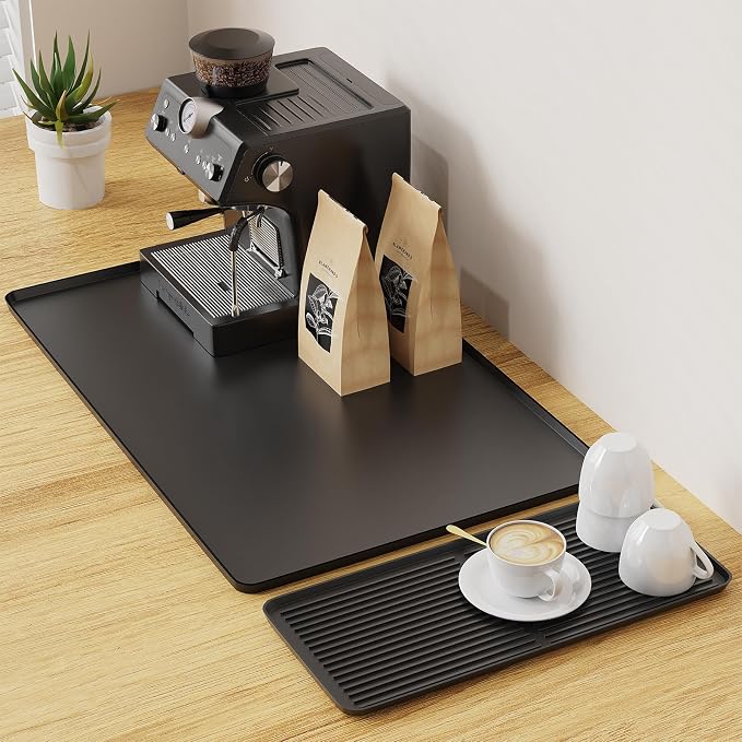 2-in-1 Coffee Mat & Dish Drying Mat Coffee Bar Mats for Countertop [Clean & Organized] Coffee Matt for Counter Silicone Coffee Tray Espresso Mat Coffee Station Mat Espresso Coffee Maker Machine Mat