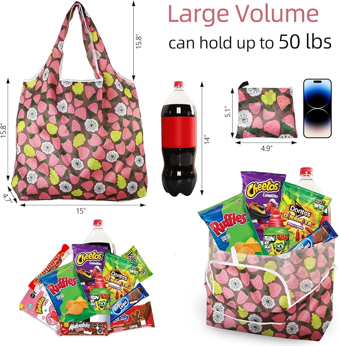 Foldable Reusable Shopping Bags,6 Pack Heavy Duty Tote for Grocery | Lightweight Polyester, machine washable. Compact fold fits in purse. Sturdy 50lb capacity. Great for groceries&travel,Beach