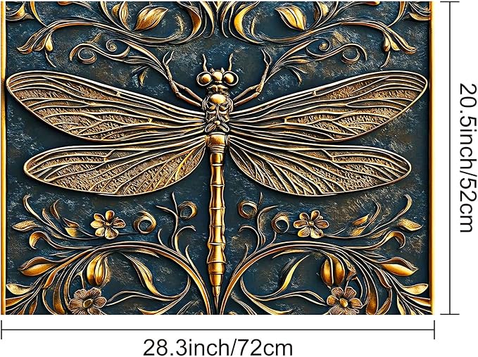 HOMETITUTE Golden Dragonfly Stove Top Cover 28x20 Diatomite Embossed Mat