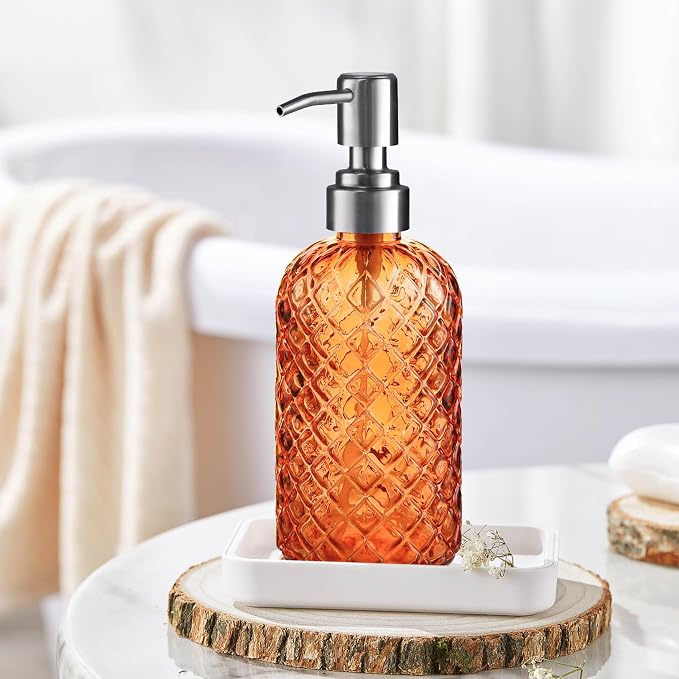 Kaishun Refillable Glass Soap Dispenser (2PC) for Hand Soap & Lotion,Orange