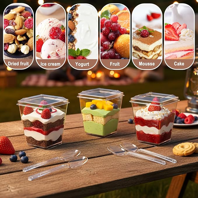 600 Pcs 5 oz Dessert Cups with Lids & Spoons, Reusable Clear Plastic Parfait & Appetizer Cups, Mini Dessert Shooters for Pudding, Yogurt, Jello, Ice Cream, Trifle & Fruit - For Party & Wedding