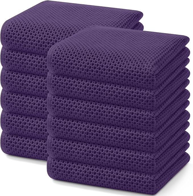 Homaxy 100% Cotton Waffle Weave Kitchen Dish Towels 12-Pack, Eggplant | 13 x 28 Inches, Ultra Soft Absorbent Dish Towels, Quick Drying Cleaning Towels