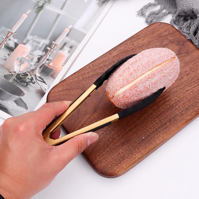 4-Piece Kitchen Food Tongs 7" Mini Silicone Serving Tongs with Firm Sealed Non Stick Rubber Tips & Silicon Coated 18/8 Stainless Steel Handle and Smooth Locking
