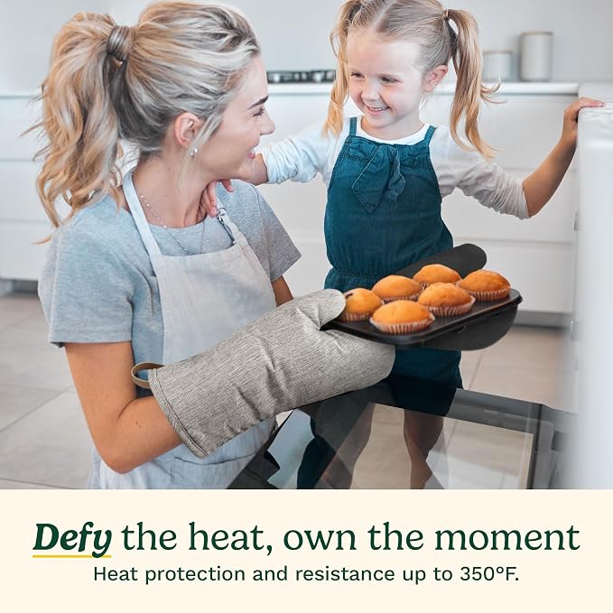 Cuisinart Heritage Kitchen Oven Mitts, Heat-Resistant, 2-Pack, 7"x13" | Non-slip neoprene palm grips up to 350°F, long cuff shields forearms, hang loop for storage, handles cast iron and grilling