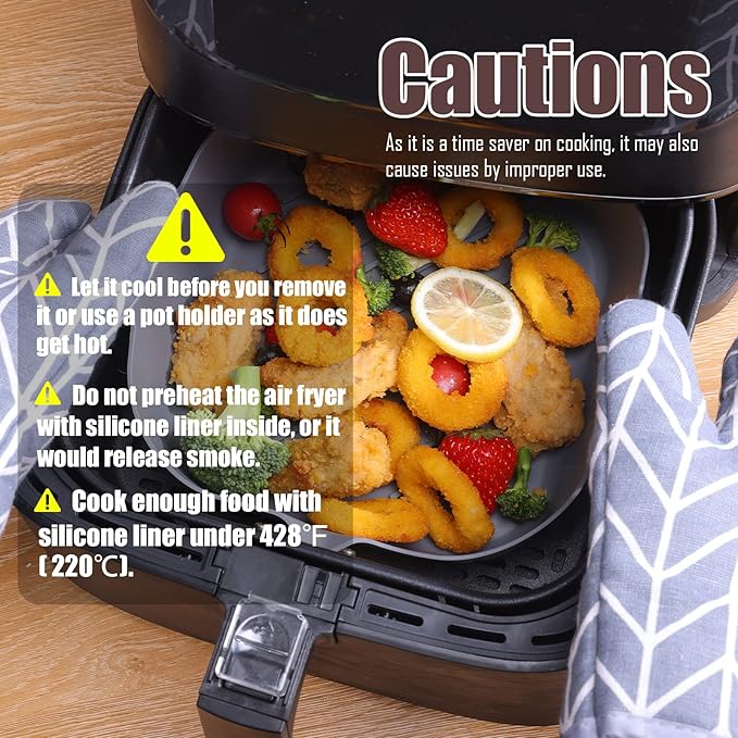 Golden Associate Silicone Liners Square for 6.5 to 7.5 inch Air Fryer, 2 Pcs Non-stick Food-grade Reusable Basket Baking Tray Airfryer Accessories, Top Size 7 inches, Bottom Size 6.3 inches