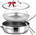 12 Inch Nonstick Deep Skillet with Lid, Fry Basket & Tongs | 5.5-Quart | Hybrid Sauté Pan with Lid | Tri-Ply Stainless Steel Large Frying Pan with Steam Insert, Works on All Cooktops