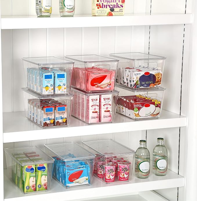 Vtopmart 12 Pack Clear Stackable Storage Bins with Lids, Medium | BPA-free Plastic, Organize Vertically, For Pantry Kitchen Fridge Cabinet Closet Bathroom, Built to Last, Easy to Move