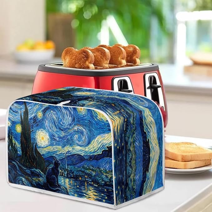 Cat Print Toaster Cover Starry Night Print Bread Maker Machine Covers Anti Fingerprint Toaster Cover Fits Most Standard 2 Slice Toasters