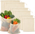 MAQIHAN Reusable Cotton Mesh Produce Bags - 6 Pack Mesh Storage Produce Bag | Durable Double Stitched Bags with Drawstring for Vegetables, Fruit and Grocery Shopping, 2L, 2M and 2S