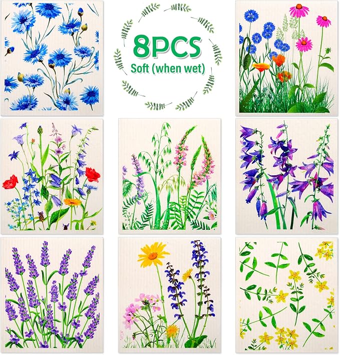 Lucomb Sedish Dishcloth (8 Pack-Flowers Plants)