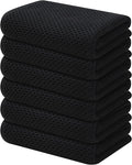 Kitinjoy 100% Cotton Waffle 6-Pack Kitchen Towels, 13" x 28", Black | Super Soft, Ultra-Absorbent, Fast Drying, lightweight, Quick Drying Kitchen Hand Towels